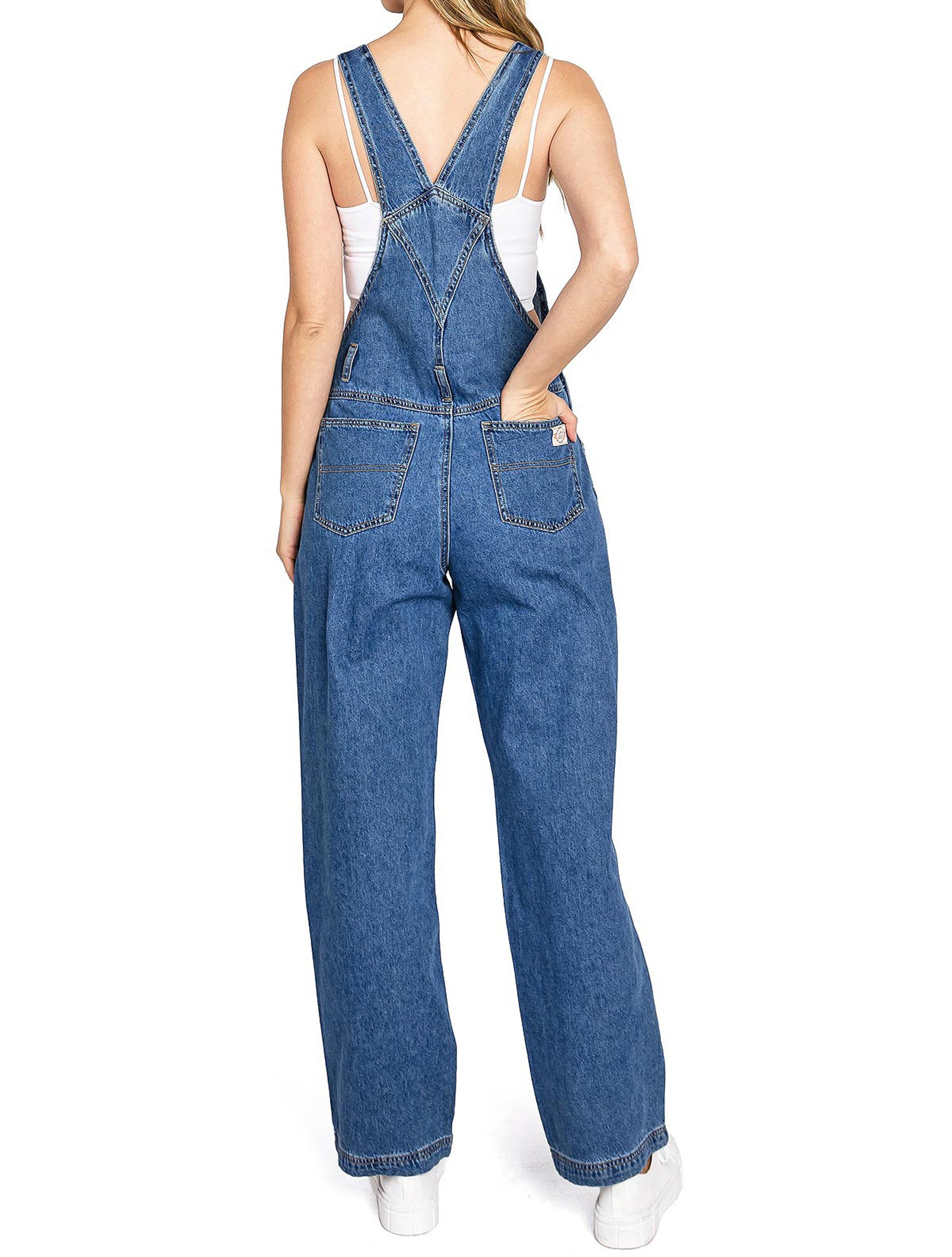 Wide leg denim dungaree