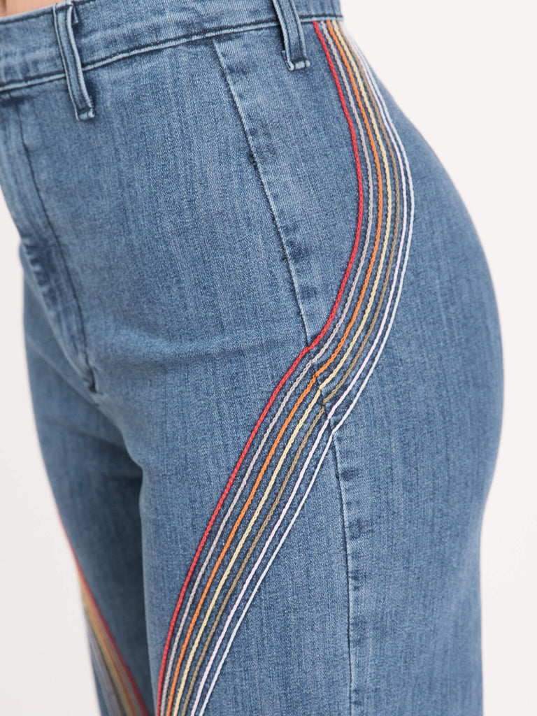 Retro Rainbow Wide-Leg Denim - Angry Rabbit