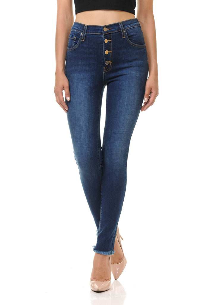 HIGH WAIST BUTTON FLY SKINNY JEANS - Angry Rabbit